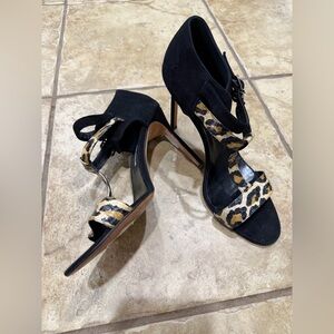 Manolo Blahnik Amazca T-strap Suede And Leopard Snake 39 1/2 Handmade In Italy